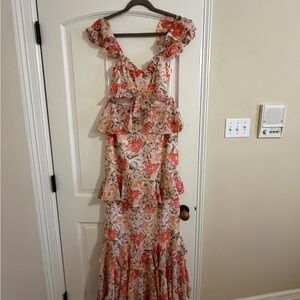 Wayf Pink Floral Tiered Maxi Dress
